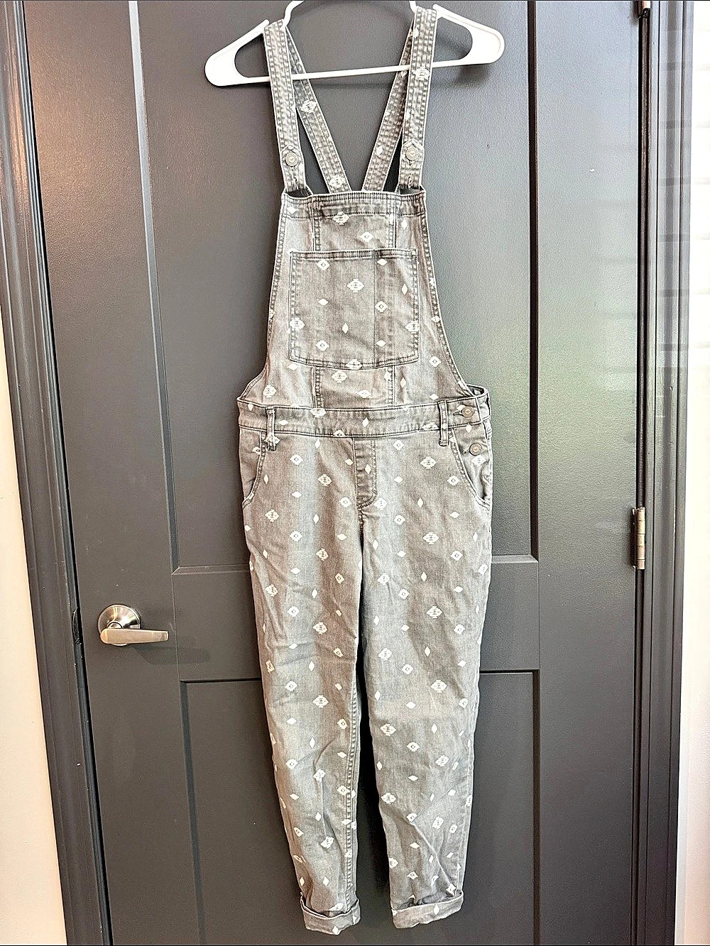 Hollister Gray Printed Denim Overalls size Medium